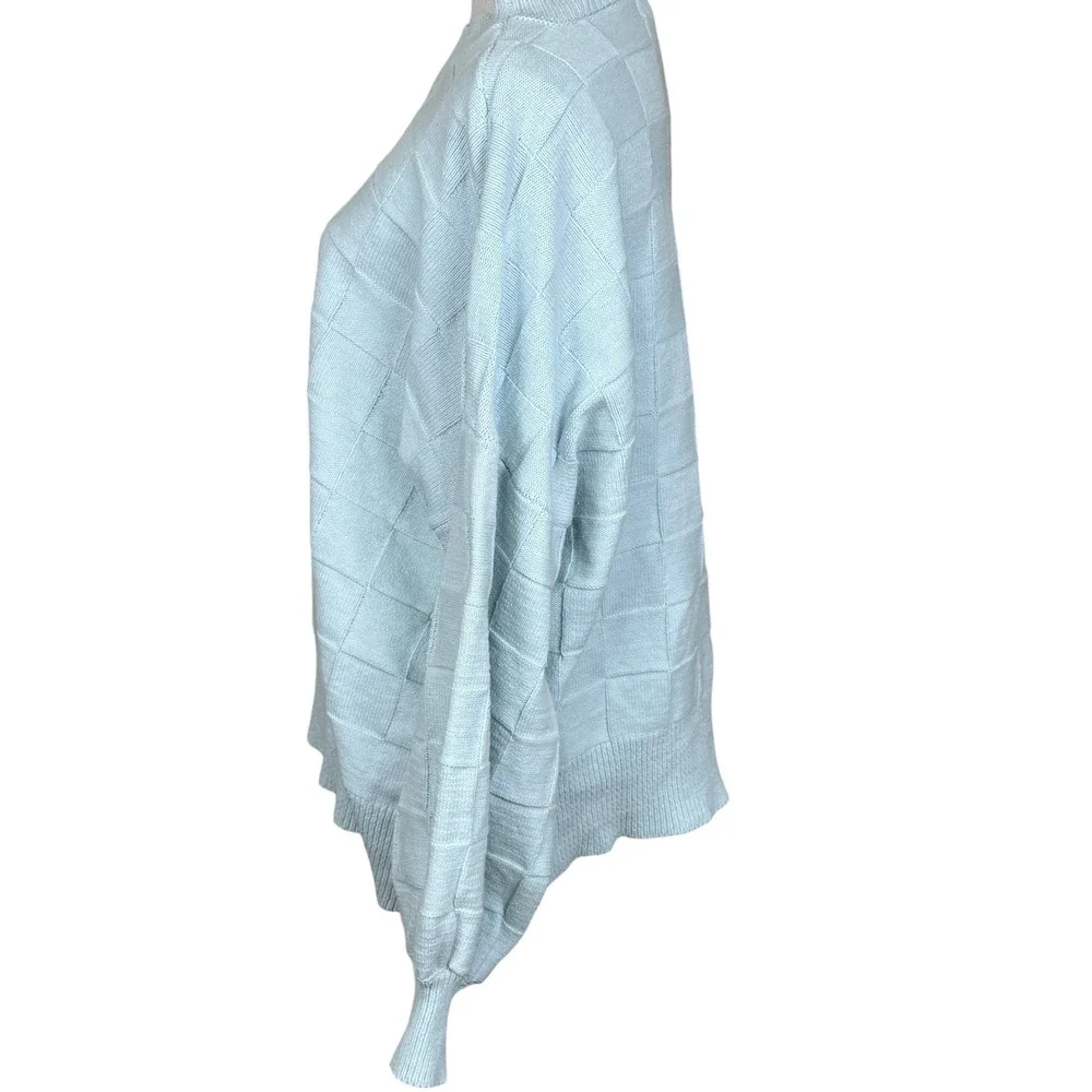 Emory Park Light Blue Checkerboard Knit Sweater Long Sleeve Mock Neck Size‎ M